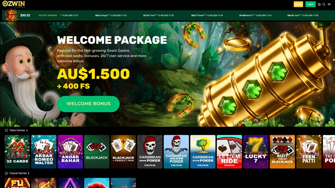 Ozwin Casino games and welcome bonus
